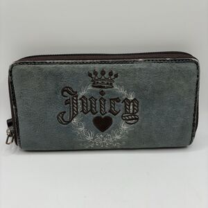 Vintage Juicy Couture Wallet Blue brown  Velour Zip Around Embroidery Y2K READ